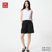 优衣库 麻混纺舒适短裤 女装 黑色 S 485251