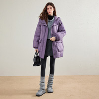 初语 90白鸭绒紫色连帽羽绒服2026冬季新款