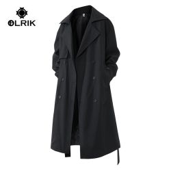 OLRIK 男士大翻领双排扣中长款风衣外套