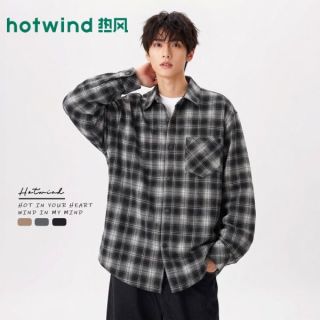 热风 格子长袖衬衫男2026秋季新款磨毛法兰绒复古衬衣潮牌翻领外套