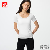 优衣库 HEATTECH U领T恤/短袖女装保暖衣秋衣内衣485817 00 白色 XS