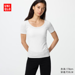优衣库 HEATTECH U领T恤/短袖女装保暖衣秋衣内衣485817 00 白色 XS
