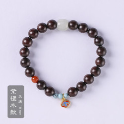 觅梦 檀木手串女木质佛珠手链云坠混搭玉石手饰生日情人节礼物 紫檀木8mm