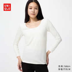 优衣库 HEATTECH U领BraT恤/8分袖女装保暖衣秋衣内衣485850 00 白色 XS