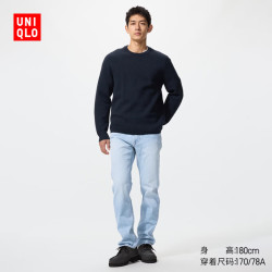 优衣库 修身直筒牛仔裤/水洗产品男装丹宁牛仔裤482856 485679 482856/62粉蓝色 35 /175/88A