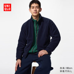 优衣库 摇粒绒拉链茄克/长袖男装女装外套廓系夹克479792 486114 486114/69藏青色 3XL