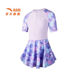 安踏 女童泳衣2026夏款抑菌速干儿童连体泳衣收腰连衣裙防晒泳装