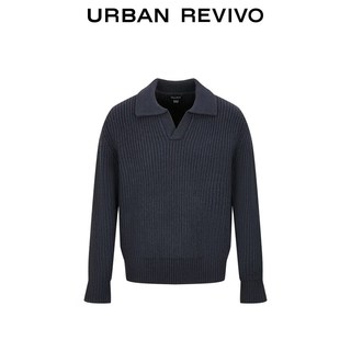 URBAN REVIVO UMF960003 肌理感POLO领短款针织衫