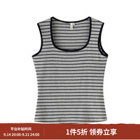 茵曼 时尚百搭U领条纹背心女2026夏季复古修身显瘦内搭外穿上衣 灰色 S