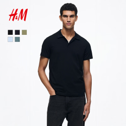 H&M 修身版 男士Polo衫 黑色 L