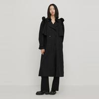 江南布衣 春秋风衣纯棉褶皱荷叶边宽松翻领外套女