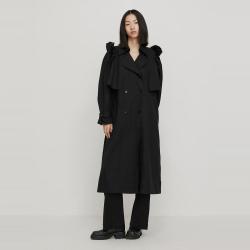 江南布衣 春秋风衣纯棉褶皱荷叶边宽松翻领外套女