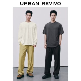 URBAN REVIVO UMM660039 松紧腰抽绳直筒裤 卡其绿 29