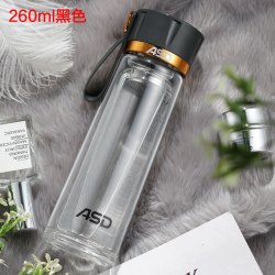 爱仕达 双层防烫玻璃杯  黑色 260ml