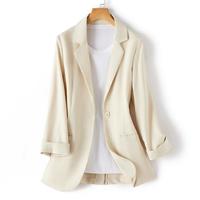 DEBRAND 夏季休闲西装女外套 九分袖 OL经典西服 卡其色 M