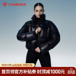 坦博尔 羽绒服女鹅绒短款亮面加厚小个子女士外套550390Z 极光黑 165