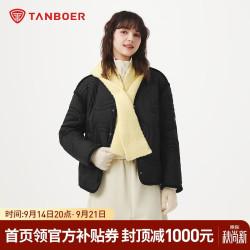 坦博尔 羽绒服女轻薄短款无领时尚复古秋冬保暖外套5330258Z黑色165