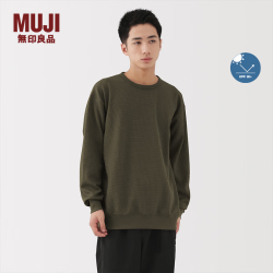 無印良品 MUJI 男式 防紫外线华夫格圆领长袖T恤防晒25年早秋男装上衣AB1OHA5A 卡其绿 S （165/84A）