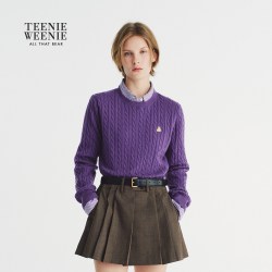 TEENIE WEENIE 绵羊毛山羊绒混纺 复古绞花 女士针织开衫