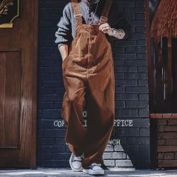 马登 工装美式复古灯芯绒背带裤阿美咔叽宽松直筒吊带连体裤男秋冬