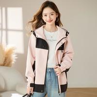 DEBRAND 秋季户外山系登山服长袖连帽休闲撞色印花女式外套
