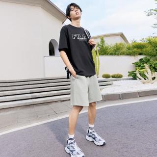 FILA 男装运动时尚华夫格T恤男士休闲简约舒适圆领微弹针织短袖衫
