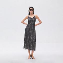 ONLY 秋季荡领泼墨印花舒适弹力长款吊带连衣裙女
