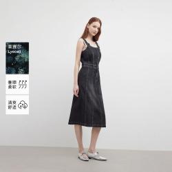 ONLY 秋季莱赛尔U型领开衩牛仔背带裙高级感连衣裙女