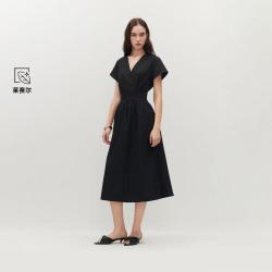 ONLY 2026秋季新款交叠V领显瘦中长款A字连衣裙女