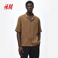 H&M 2026夏季新款男装休闲版型古巴领衬衫1343629 深卡其绿 XL 180/116