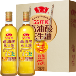 鲁花 5S 物理压榨高油酸花生油750ml*2 礼盒装