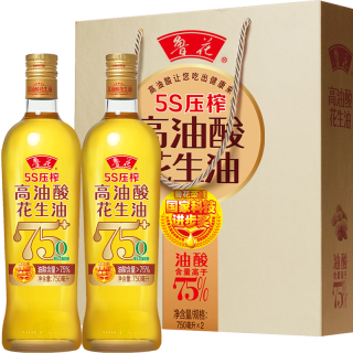 PLUS会员：鲁花 5S 物理压榨高油酸花生油750ml*2 礼盒装