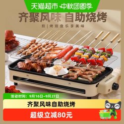 荣事达 电烧烤炉烧烤架电烤盘烤肉盘室内少烟多功能烤串机烤串炉子