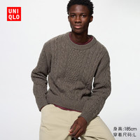 优衣库 粗针纽花圆领针织衫/长袖男装女装毛衣毛衫487943 39 棕黑色 XL