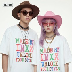 INXX 休闲宽松圆领男士短袖T恤2026夏季彩色字母印花个性上衣女
