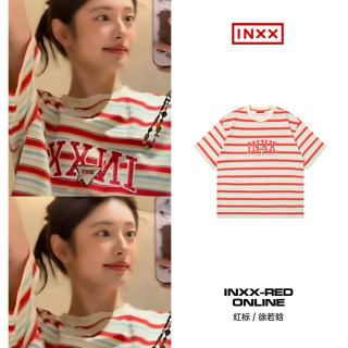 INXX 明星同款 美式校园圆领短袖T恤男2026夏季复古条纹宽松上衣女