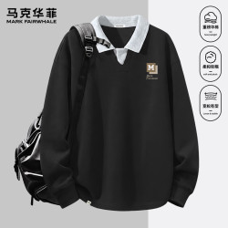 马克华菲 假两件撞色翻领卫衣 黑 XL