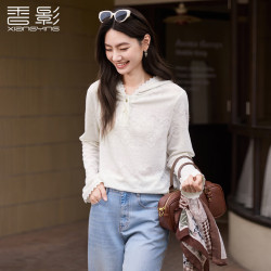 香影 连帽提花薄款卫衣 米白 L