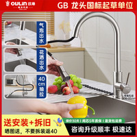 欧琳 CFL108 抽拉式冷热厨房水龙头 冰霜银
