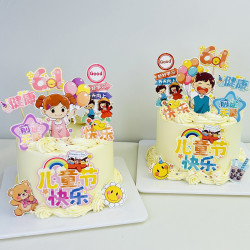 六一儿童节新款蛋糕装饰插件卡通男孩女孩健康快乐儿童节烘焙装饰