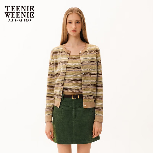 TEENIE WEENIE 小熊秋季绵羊毛针织开衫提花毛衣女装