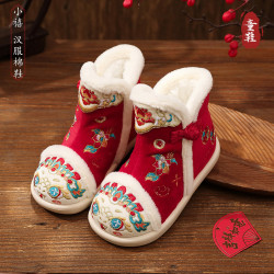 汉服鞋女童冬2025新款雪地靴新中式古风加绒宝宝儿童拜年绣花棉鞋