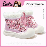 Barbie 童鞋女童棉鞋儿童加绒厚底雪地靴冬季新款保暖公主鞋厚底防滑