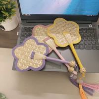 朋意 『花形蒲扇』夏季公主迷你手工网红长柄家用耐用麦秆扇可爱竹编花扇