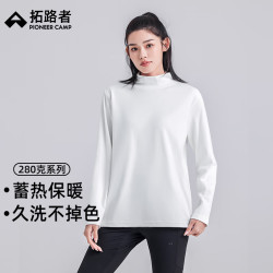 拓路者 秋季新款长袖上衣女半高领户外运动抓绒衣宽松休闲打底衫秋冬款 米白色 M
