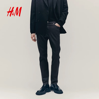 H&M 男装休闲裤夏季老钱风通勤斜纹棉布通勤英伦风合身长裤1074402 深灰色 29 170/74