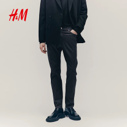 H&M 男装休闲裤夏季老钱风通勤斜纹棉布通勤英伦风合身长裤1074402 深灰色 29 170/74