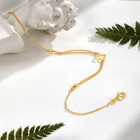 88VIP：梦金园 18k金可调节手链四叶草手饰双层叠戴AU750送女友生日礼物