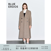 BLUE ERDOS 100%羊毛大衣女秋冬时髦挺阔宽肩设计人字纹长款毛呢外套 蘑菇驼 S (160)