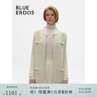 BLUE ERDOS 针织外套女秋冬复古小香风圆领翻花针织开衫B246D1037 白 S